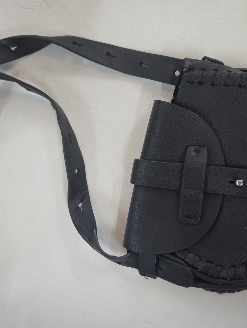 Genuine Leather Black Western Saddle Crossbody Whipstitch Boho Purse